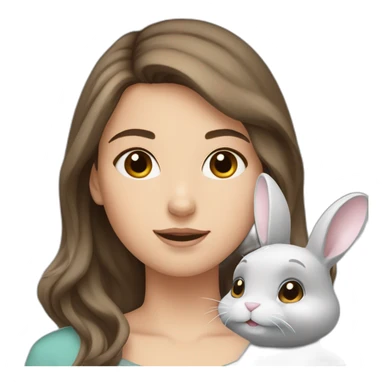White Girl brown hair anD two Grey bunnies sticker
