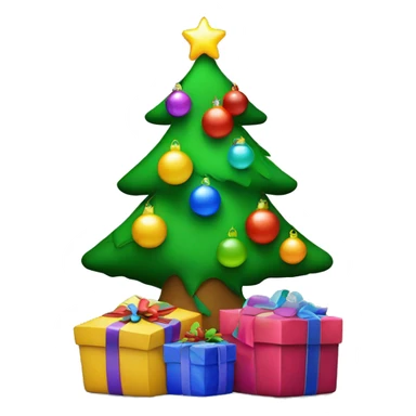 Christmas tree with colorful lights and gifts underneath  sticker