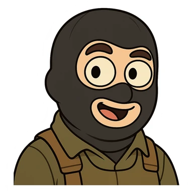 head of a Counter-Strike terrorist character, cartoon style, round face, big eyes, playful expression, neutral background sticker