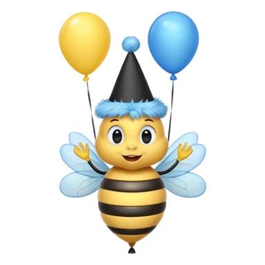 Bees with blue Birthday Hat, Excited bee carrying balloon sticker