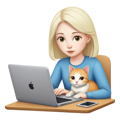 A girl is working on a laptop with a cat lying next to it sticker