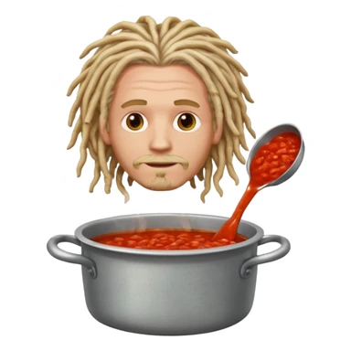 a white man with dreadlocks immersed in a pot of sauce sticker