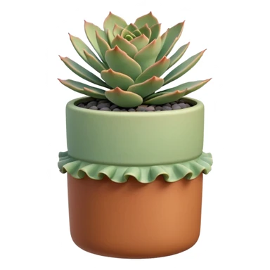 A ceramic pot in pastel caramel color, in the shape of a cylinder, the pot is tall, it has an echeveria ruffle succulent plant sticker