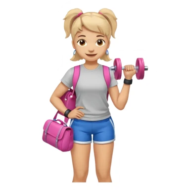 light skin student girl with school bag on back and dumbell in hand sticker