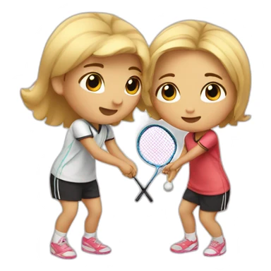 Brown little girl and blond guy kissing while playing badminton  sticker