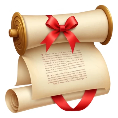 scroll or rolled-up invitation with a red ribbon sticker