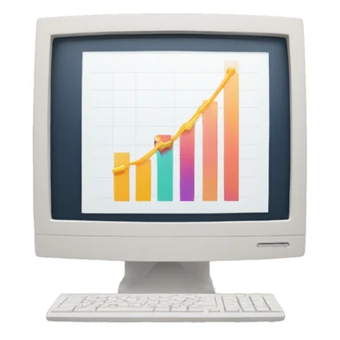 A computer monitor with a bar chart and an upward trend sticker