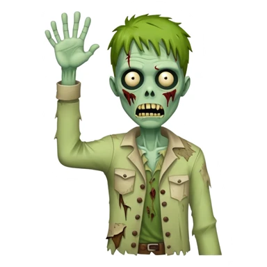 green zombie with one hand raised in the air sticker