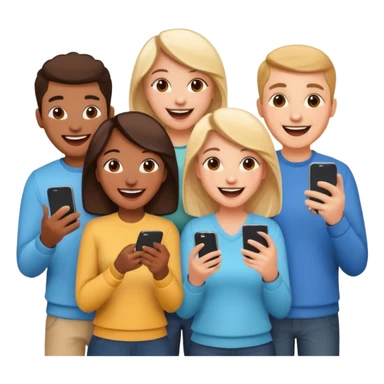 I want to generate a 3d image to show a group of friends playing a mobile trivia game sticker