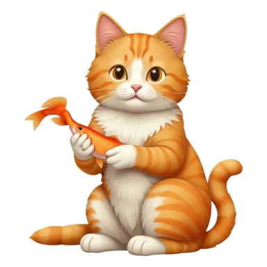 cat full body sitting eating a fish sticker