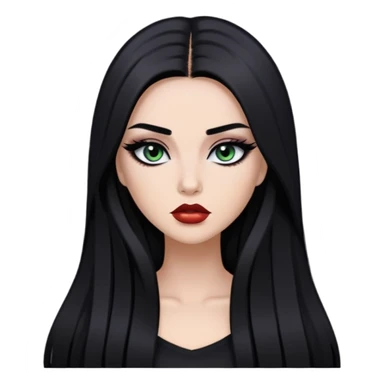 dark long straight hair, baddie,pretty, makeup, black eyeliner, long hair sticker