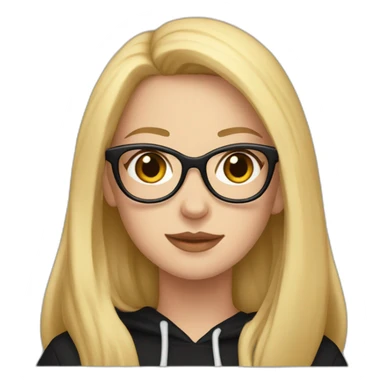 white girl with glasses and long blonde hair and black hoodie and a red doberman sticker