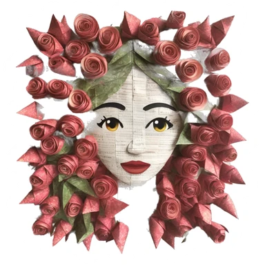  lady face made of 420 origami newspaper roses hemp leaves lantern fairy lights burning paper and hemp leaves in hair  sticker