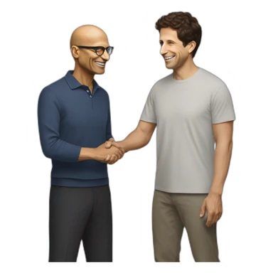 satya nadella microsoft CEO giving bro hanshake to sam altman openai sticker