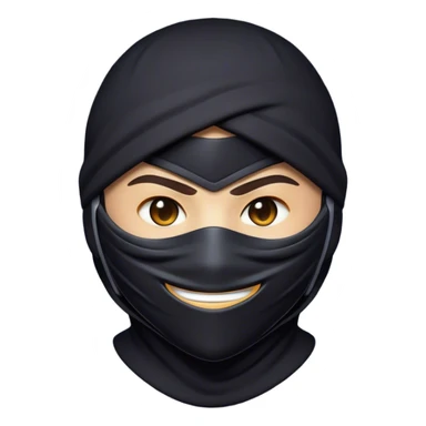 Clash of Clans aesthetic Playful Ninja Portrait Emoji, Head tilted with a sly, cheeky grin and twinkling eyes visible under a stylish mask, featuring a compact, nimble build in streamlined dark attire, his natural skin tone adding realism, Simplified yet irresistibly charming features, highly detailed, glowing with a warm, mysterious glow, high shine, spirited and lively, stylized with a touch of whimsical stealth, soft glowing outline, capturing the essence of a playful ninja exuding friendly covert energy! sticker