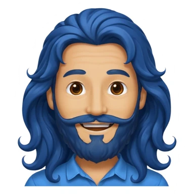 male with long blue wavy hair and black beard, smiling sticker