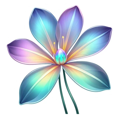 Dark Pastel iridescent transparent bio-luminescent flower with thin glossy glass petals without stem sticker
