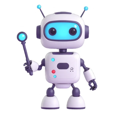A cute robot is holding a magic wand sticker