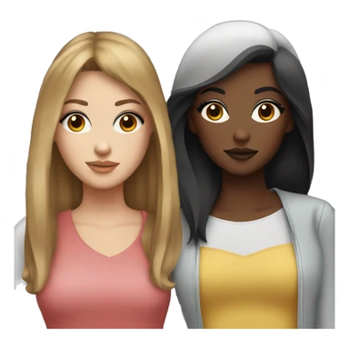 Two white girlfriends. One with brown hair in square, the other with black hair, bangs and a square. In fashionable clothes and beautiful modern makeup sticker