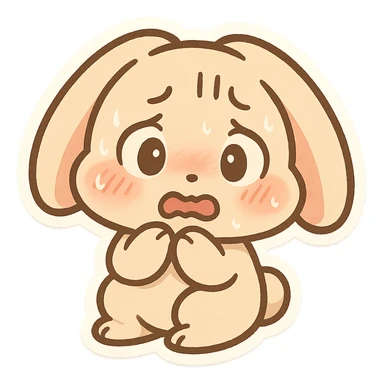 chibi bunny looking scared, ears down, blushing, simple background sticker