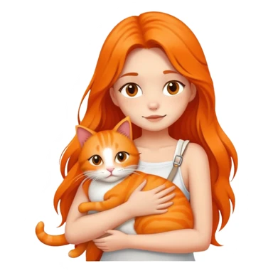 Fair skin girl with long hair - white sling - hugging a orange cat sticker