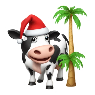 a cow riding a palm tree in a santa hat sticker