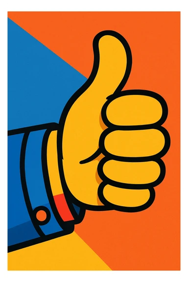 thumbs up, playful cartoon style sticker