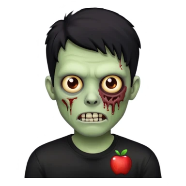 Zombie Emoji AppleIOS Style, lowfade Black Hair, and Black T-shirt sticker