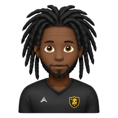black dreadlocks man with black jersey sticker