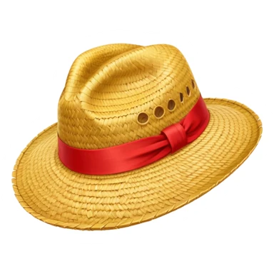 Luffy's iconic straw hat from One Piece, yellow straw hat with red ribbon band sticker