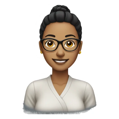 woman-black hair-bun-with glasses white-smile sticker