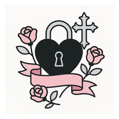 BLACKPINK-inspired gothic object, modern and stylish, black, pink, and gray, flat pink gray style sticker