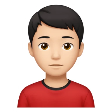asian boy teenager black short hair red shirt sticker