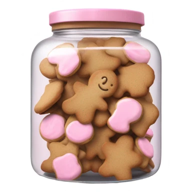 Realistic glass cookie jar with light pink lid full of gingerbread cookies isolated.  sticker