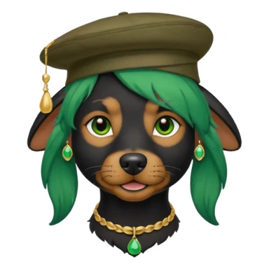 green haired black dog with earring and hat sticker