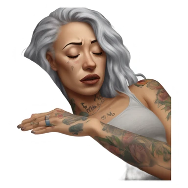 Hyper Realistic Beautiful tattooed woman crying holding a tissue lying on her sofa  sticker