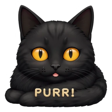 Black cat laying down with eyes closed and the text 'purr' above its head sticker