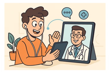 telehealth concept, modern healthcare, digital connection, clean and friendly style sticker
