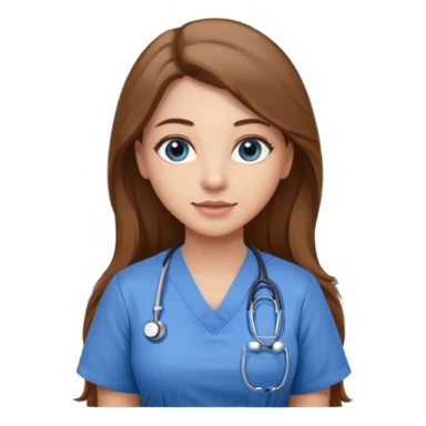 inside a classroom at university that says nursing school on the board with a pretty female nursing student with long brown hair, blue eyes sticker