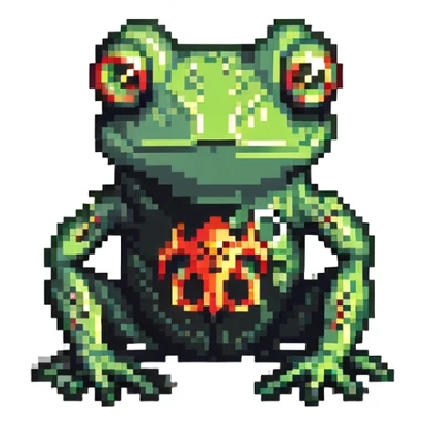 cybernetic frog with biohazard symbol sticker