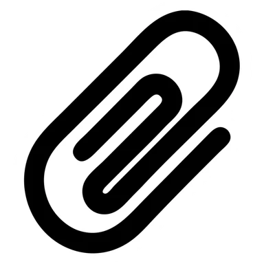 black solid filled minimalist paperclip icon, tilted right, transparent background sticker