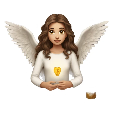 Beautiful angelic girl with straight brown hair with tarot cards sticker