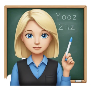 blonde hair blue eyes teacher female with chalkboard sticker