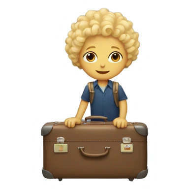 boy with blonde curls in a suitcase sticker