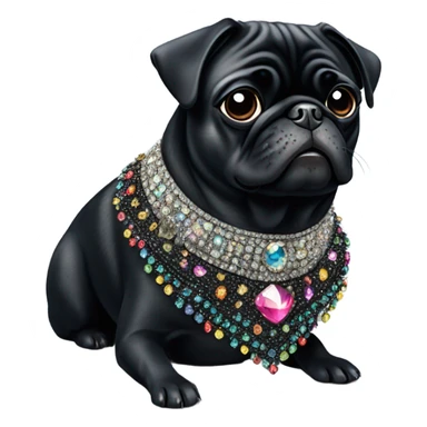 Black pug with bling collar sticker