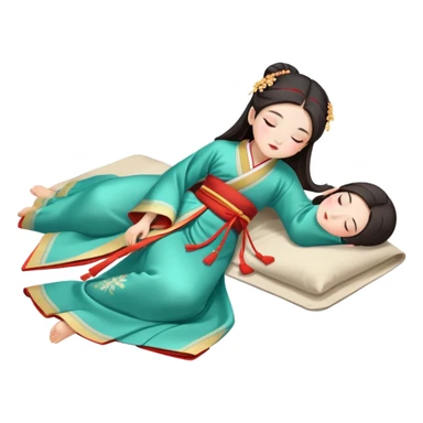 Beautiful girl in Hanfu lying on the ground sleeping sticker