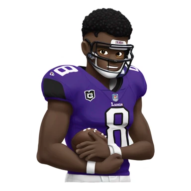 Lamar Jackson in football gear with his hands on his neck sticker