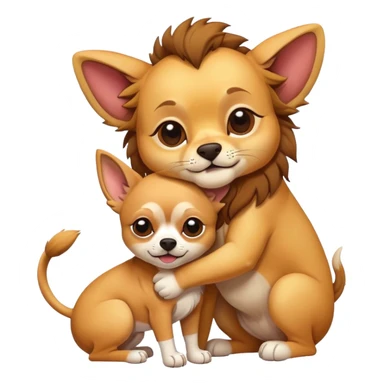 Lion hugging chihuahua from behind sticker