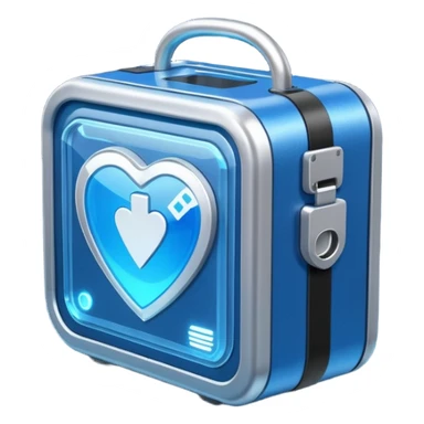 sci-fi AED box, glowing and sparkling sticker