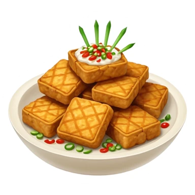 tofu tempe fried snacks fritters in a white bowl white sambal sticker